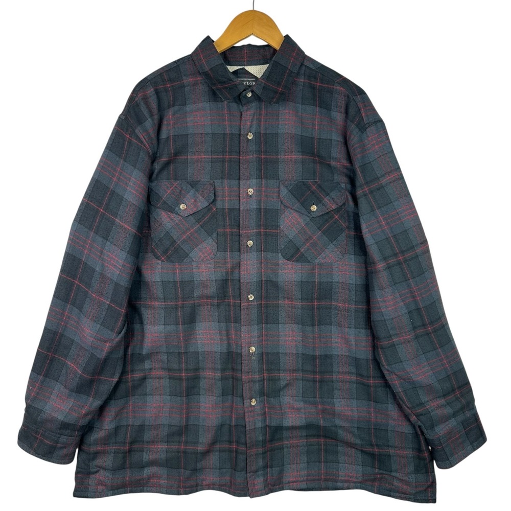David Taylor Flannel Plaid Button Up Shirt Shacket Mens Black Gray Red Lined XL
